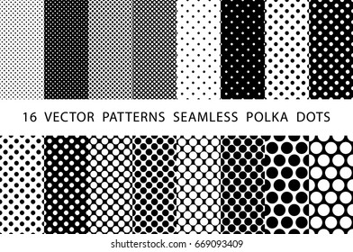 16  VECTOR  PATTERNS  SEAMLESS  POLKA  DOTS set art Black and white 