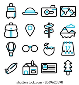 16 vector thin line travel icons with blue line varian