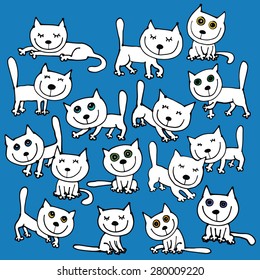 16 vector white funny cats. kids illustration. It can be used for example as a coloring. eps10