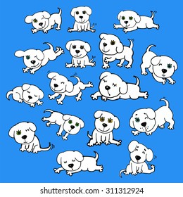 16 vector white funny dogs. kids illustration. It can be used for example as a coloring. eps10