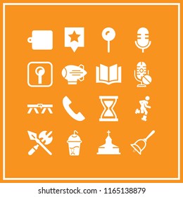 16 vintage vector icon set with soft drink, pin, axe and roller skate icons for mobile and web