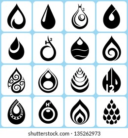 16 water drop icons set