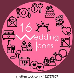 16 wedding icon set. Vector illustration