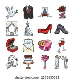 16 Wedding Illustration Set - Colored