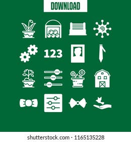 16 wedding vector icon set with flower, barn, settings and dove of peace icons for mobile and web