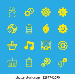 16 wine icons with grape and picnic basket in this set