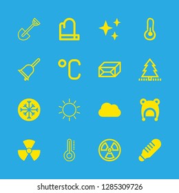 16 winter icons with mitten and celsius degrees sign in this set