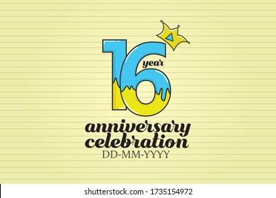16 year anniversary cartoon, sweet style, candy look, for background - vector