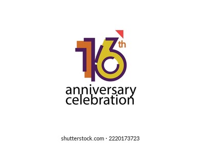 16 year anniversary celebration abstract style logotype. anniversary with purple, yellow, orange color isolated on white background, vector design for celebration, invitation, greeting card - Vector