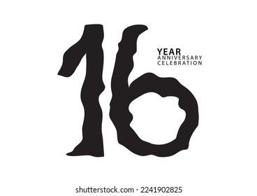 16 year anniversary celebration black color logotype vector, 16 number design, 16th Birthday invitation, logo number design vector illustration, graphic element, calligraphy font, typography logo