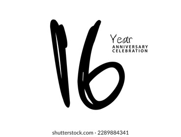 16 year anniversary celebration black color logotype vector, 16 number design, 16th Birthday invitation, anniversary logo template, logo number design vector, calligraphy font, typography logo