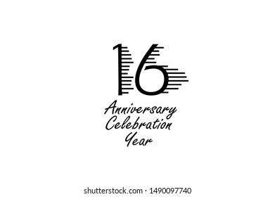 16 year anniversary celebration Block Black Colors Design logotype. anniversary logo Black color isolated on White background, vector design for celebration, invitation card, and greeting card-Vector