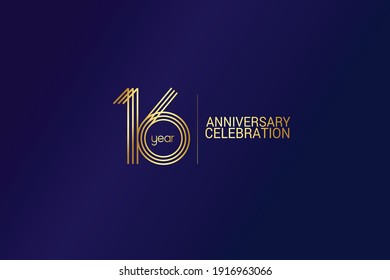 16 year anniversary celebration Gold Line. logotype isolated on Blue background for celebration, invitation card, and greeting card-Vector