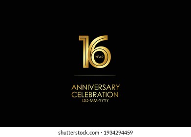 Celebración del 16 aniversario de la Línea de Oro. logotipo aislado en fondo negro para celebración, tarjeta de invitación y vector de tarjetas de felicitación