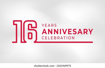 16 Year Anniversary Celebration Linked Logotype Outline Number Red Color for Celebration Event, Wedding, Greeting card, and Invitation Isolated on White Texture Background