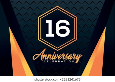 16 year anniversary celebration logo design with elegance double orange line on luxury background