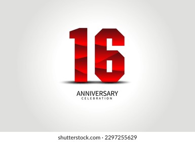 16 Year Anniversary Celebration Logo red vector, 16 Number Design, 16th Birthday Logo, Logotype Number, Vector Anniversary For Celebration, Invitation Card, Greeting Card. logo number Anniversary