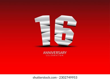 16 Year Anniversary Celebration Logo silver vector, 16 Number Design, 16th Birthday Logo, Logotype Number, Vector Anniversary For Celebration, Invitation Card, Greeting Card. logo number Anniversary