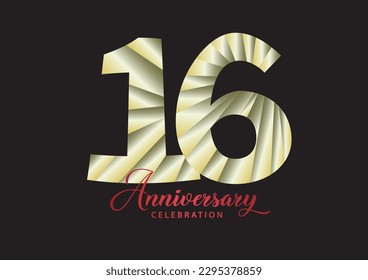 16 year anniversary celebration logotype vector, 16 number design, 16th Birthday invitation, anniversary logo template, logo number design vector, calligraphy font, typography logo, vector design