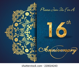 16 year anniversary celebration pattern design, 16th anniversary decorative Floral elements, ornate background, invitation card - vector eps10