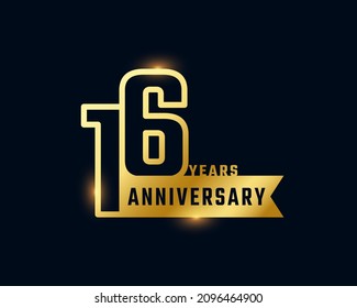 16 Year Anniversary Celebration with Shiny Outline Number Golden Color for Celebration Event, Wedding, Greeting card, and Invitation Isolated on Dark Background