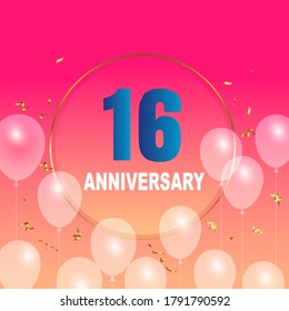 16 year anniversary celebration, vector design for celebrations, invitation cards and greeting cards