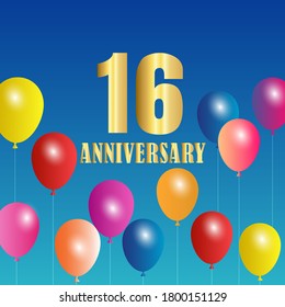 16 year anniversary celebration, vector design for celebrations, invitation cards and greeting cards