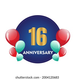 16 year anniversary celebration, vector design for celebrations, invitation cards and greeting cards