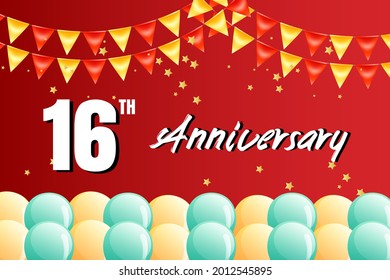 16 year anniversary celebration, vector design for celebrations, invitation cards and greeting cards