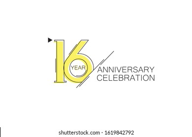 16 year Anniversary comical look, simple line art, Sleek and Clean Design for banner, invitation, birthday card - Vector