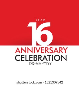 16 Year Anniversary Concept Red Color and White, For Invitation, banner, ads, greeting card - Vector