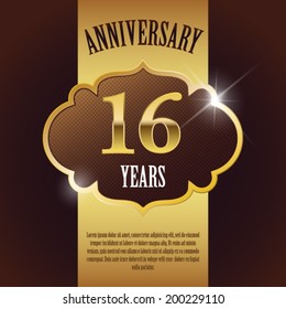 "16 Year Anniversary" - Elegant Golden Design Template / Background / Seal