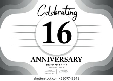 16 year anniversary flat black color logotype style with hand lettering on white background