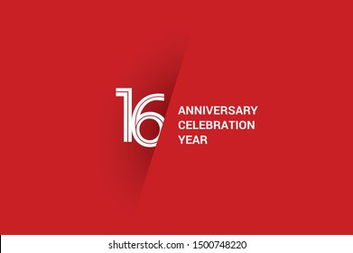 16 year anniversary, minimalist year logo jubilee, greeting card. Birthday invitation. White space vector illustration on white background - Vector