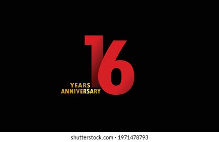 16 year anniversary red color, minimalist logo years, jubilee, greeting card. invitation on Grey background - Vector