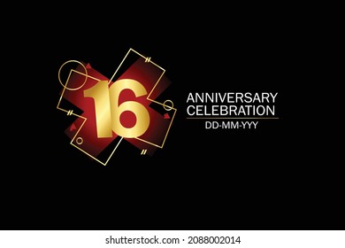 16 year anniversary red color, minimalist logo years, jubilee, greeting card. invitation on Grey background - Vector