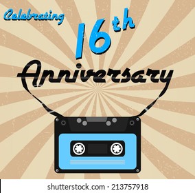 16 year anniversary retro label, 16th anniversary decorative retro poster - vector illustration  eps10