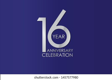 16 Year Anniversary Silver Color on Blue Background, For Invitation, banner, ads, greeting card - Vector