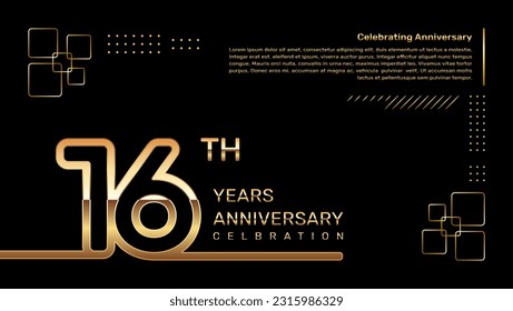 16 year anniversary template design with gold color and double line numbers, vector template