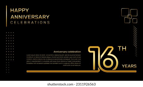 16 year anniversary template with gold color number and text, vector template