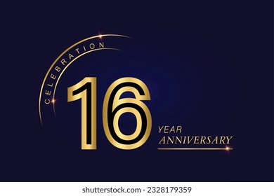 16 year anniversary vector banner template.Dark Blue Golden Royal anniversary Graphics Background.Growing Elegant Shine Spark. Luxury Premium Corporate Abstract Design Template.modern Shape Post.