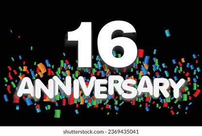 16 year anniversary vector banner template. paper banner with color confetti. Vector illustration.