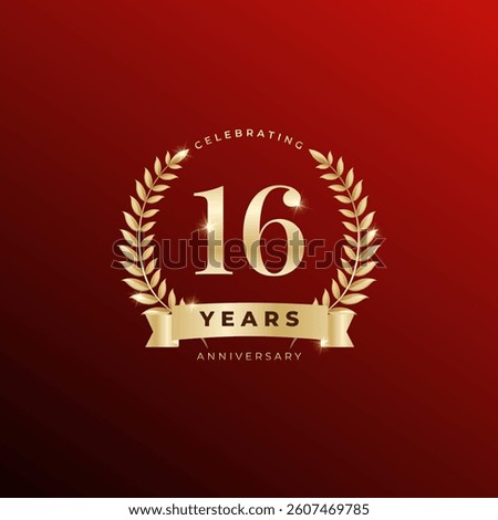 16 year anniversary vector banner template. gold icon isolated on black background.