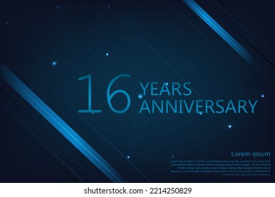 16 years anniversary banner. Poster template for celebrating 16th anniversary event party. Vector illustration