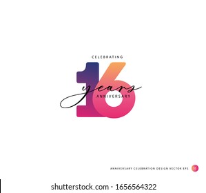 16 years anniversary or birthday celebration design template Vector.
