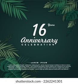 16 Years anniversary celebration 3d vector template design illustration