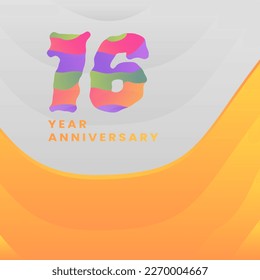 16 Years Anniversary Celebration. Abstract numbers with colorful templates. eps 10.