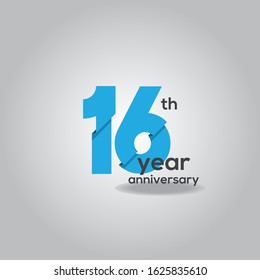 16 Years Anniversary Celebration Blue and White Vector Template Design Illustration