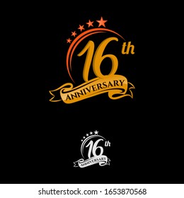 16 years anniversary celebration design with thin number shape golden color for special celebration event