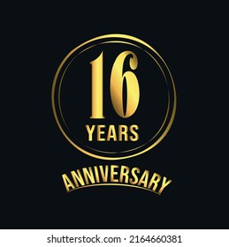 16 years anniversary celebration design with Golden elegant vector illustration, for celebration, banners and party invitations.